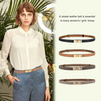 Ovekaut Women Skinny Leather Belt Solid Color Alloy Turn Lock Adjustable Waistband for Dresses Jeans Coats