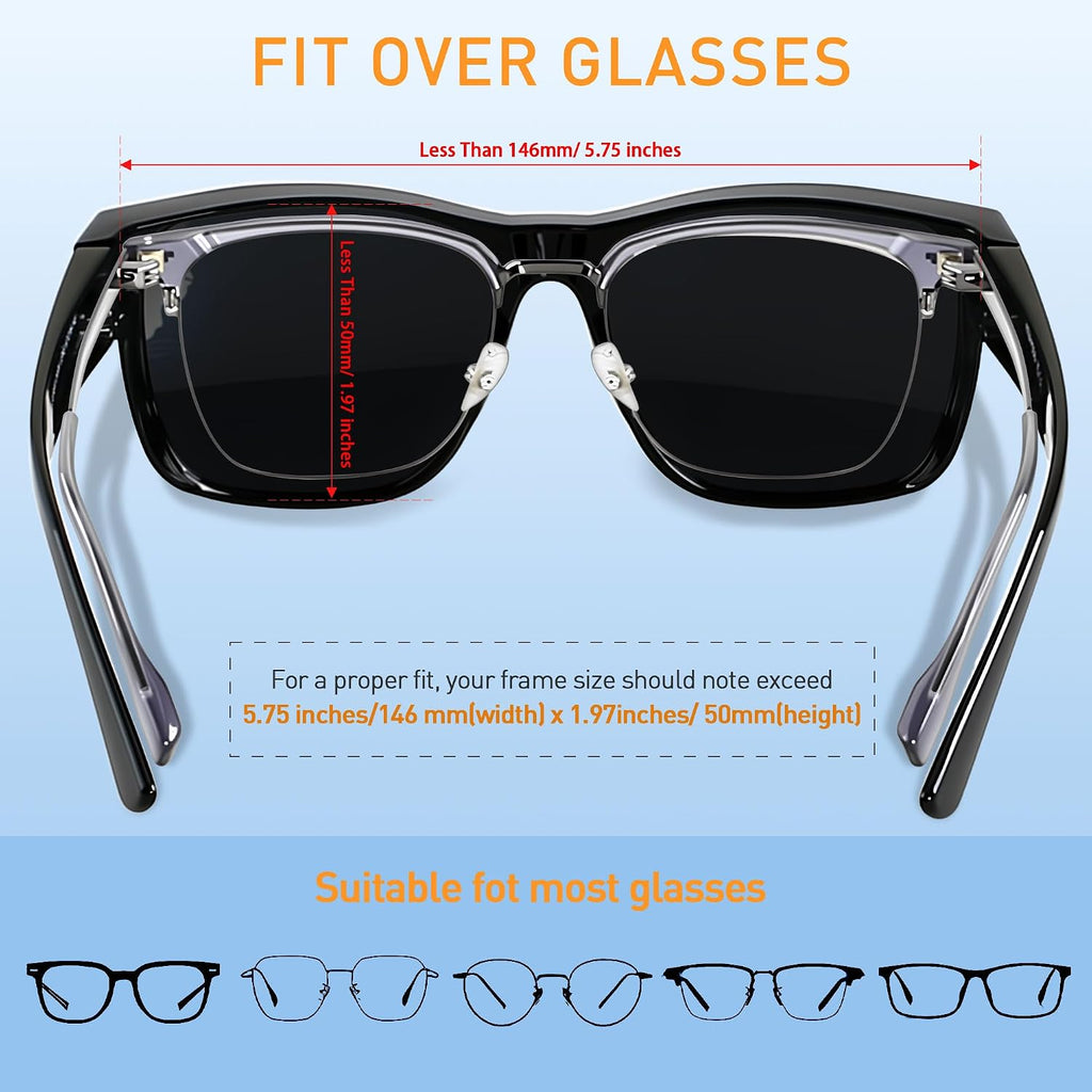 Fit Over Glasses Polarized Sunglasses for Women Men Oversized Square Shades UV400 Protection (3pack) Black + Mirror Blue + Mirror Purple