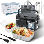 SOHIDA 1.8L+0.5L Heated Lunch Box for Men, 80W Electric Lunch Box with Long-handled Utensils for Adults, 12V/24V/110V Lonchera Eléctrica Portátil, Portable Food Warmer for Car/Truck/Office (Black)