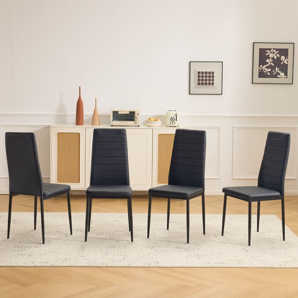 Karl Home Dining Chairs Set Of 4, Pu Leather & High Back, Black