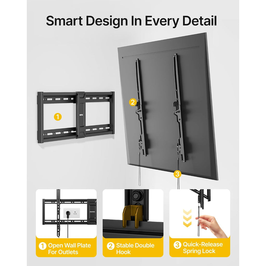 Montek Heavy Duty Tilt Tv Wall Mount For 43–100 Inch Tvs, 200 Lbs Capacity | Anti-Glare Tilt, Ultra Slim Low Profile Bracket, Max Vesa 800X600Mm, Fits 16"/18"/24"/32" Studs, 4X Load Tested
