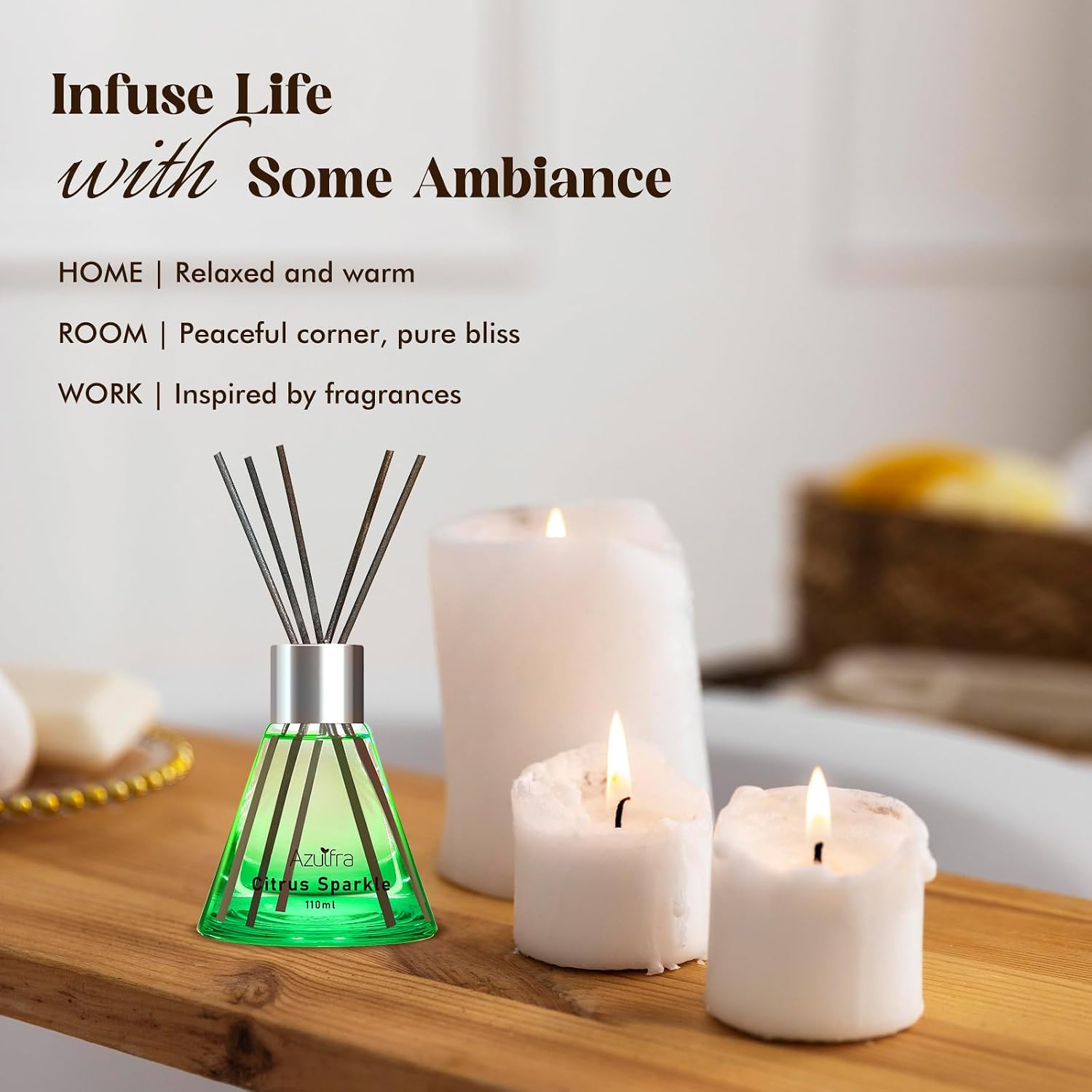 Reed Diffuser Set For Home, Citrus Scented Diffuser With 6 Diffuser Sticks, Home Fragrance Scent Essential Oil Stick Diffuser For Christmas Shelf Decor,3.4 Oz