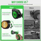 Retractable Garden Hose Reel, 1/2 In X 100 Ft Automatic Slow Rewind System & Any Length Lock, Heavy Duty Wall-Mounted Hose Reel With 180° Swivel Bracket,10-Pattern Nozzle For Outside Watering,Cleaning