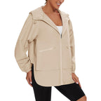 Womens Waterproof Raincoat Lightweight Rain Jacket Trench Coat Hooded Windbreaker With Pockets For Outdoor