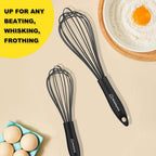 Silicone Whisk Set 8" 10" Kitchen Whisk Kitchen Wisk Wire Whisks For Cooking, Whisking, Blending, Beating, Stirring-Black