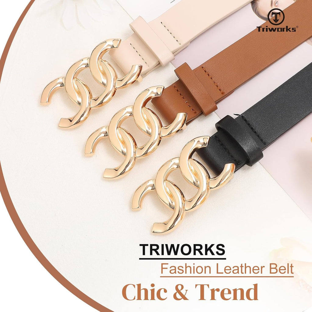 TRIWORKS 3 Pack Women's Belts for Jeans Pants Fashion Waist Belts for Ladies Leather Belts