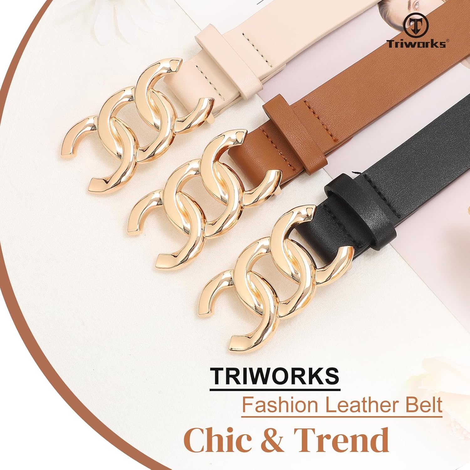TRIWORKS 3 Pack Women's Belts for Jeans Pants Fashion Waist Belts for Ladies Leather Belts