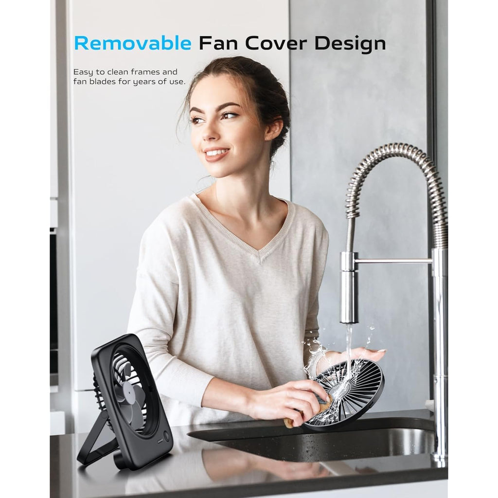 Otlonpe Personal Portable Desk Fan, 4000Mah Small Rechargeable Portable Fan Battery Operated & Usb Powered For Travel Sleeping Bedroom Office Home Table, Cordless, Quiet, 4-Speed, 6.5 Inch (Black)