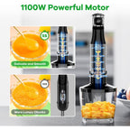 Turelar Immersion Blender Handheld Corded Hand Blenders Set 1100W, Trigger Variable Speed 5 in 1 Stick Emulsifier with Chopper, Whisk and Frother for Soup, Baby Food and Smoothies, Black