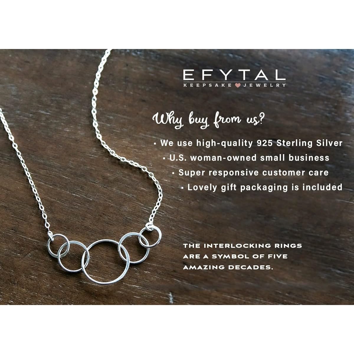 EFYTAL 50th Birthday Gifts for Her, Classy Sterling Silver 5 Circle Necklace, Clever 1975 50th Birthday Gifts for Women, 50 and fabulous