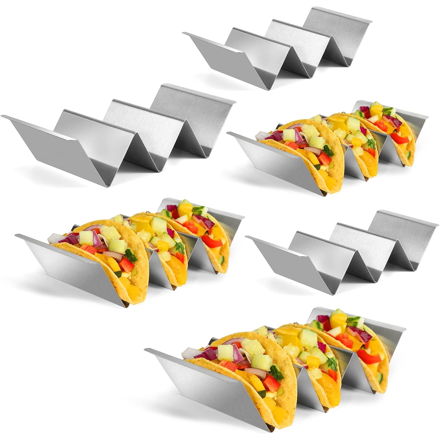 Taco Holders Set of 6, Taco Stand, Stainless Steel Taco Holder, with Easy-Access Handle, Each Can Hold 2 To 3 Tortillas, Oven Safe for Baking, Dishwasher Safety