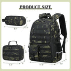 Camo Backpack For Boys With Lunch Box Pencil Case Usb Charging Port | Tactical Boys Backpack For School Kids Military Army Schoolbags For Boy Teens Kids Elementary Middle High, Black Grey Camo