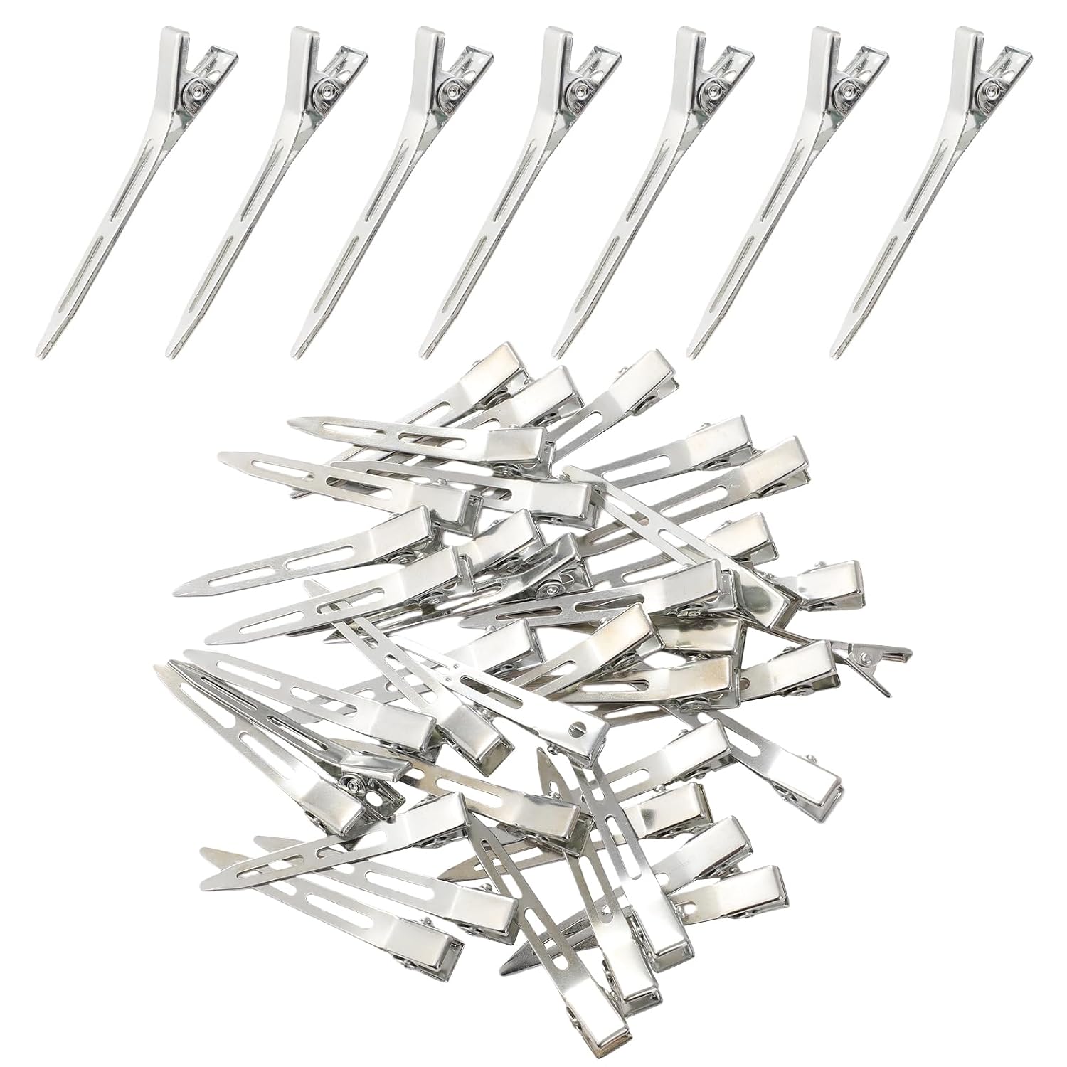 Choicbaby 40Pcs Silver Hair Clips Metal Duckbill Clip 2.2 Inch Duck Clips For Hair Single Prong Curl Hairpins With Holes Duckbill Hair Accessories For Girls Women Hair Styling Clips