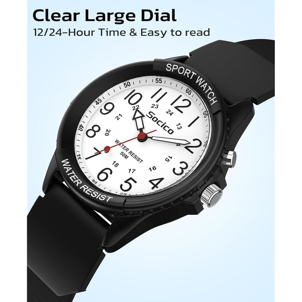 Socico Waterproof Nurse Watch For Women Men, Second Hand, Easy Read 12/24H | 50M Waterproof Large Face Luminous Dial Gift For Nurse Doctors Silicone Band Nurse'S Day Gift Daily Commute Night Light