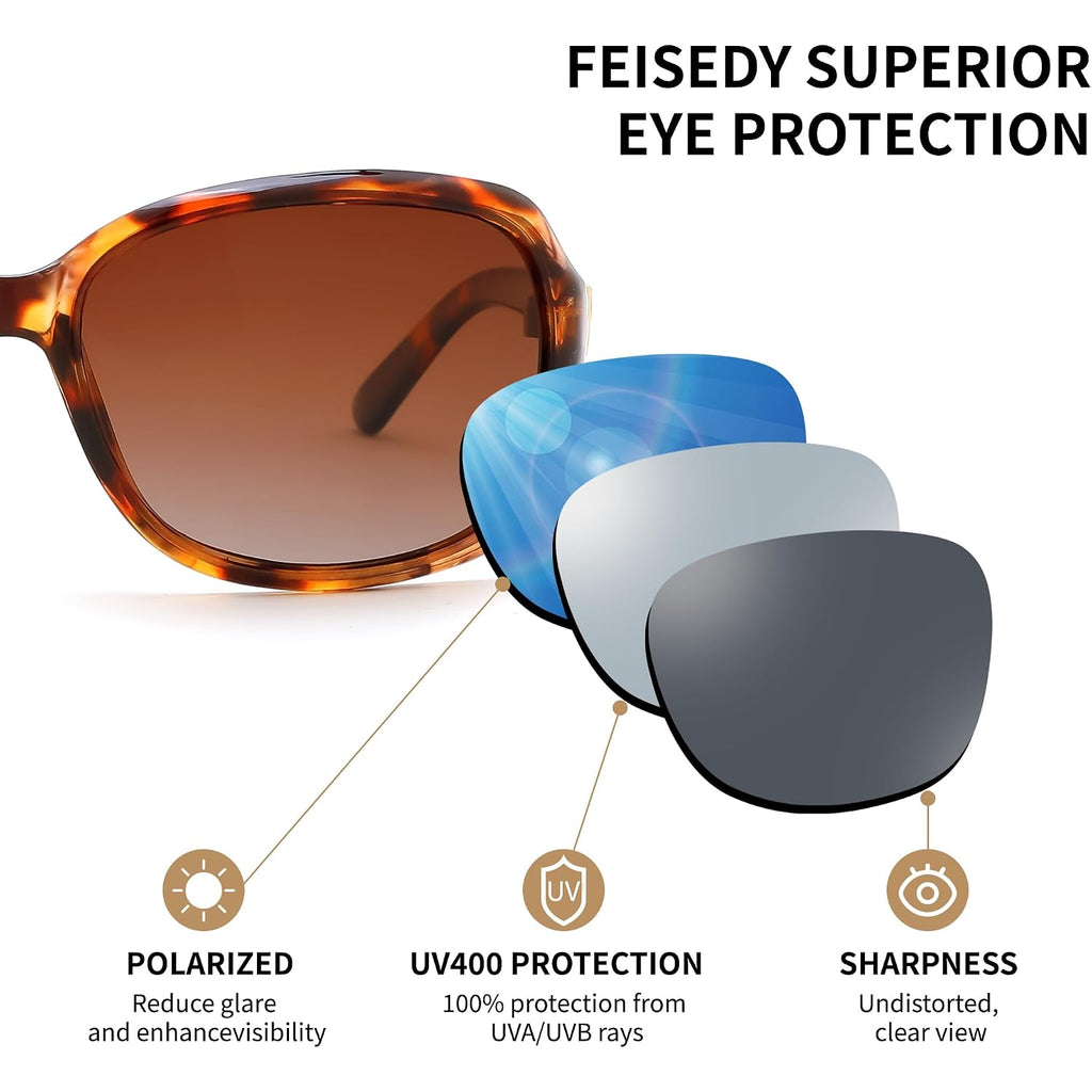 Feisedy Polarized Sunglasses For Women Classic Vintage Square Wraparound Uv400 Protection Shade B0309