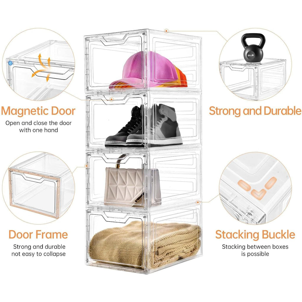 6 Pack Closet Organizers And Storage,Clear Stackable Plastic Storage Bins With Lids Magnetic Doors,Clothes Organizers And Storage,Plastic Craft Containers For Wardrobe Kitchen Bathroom Office