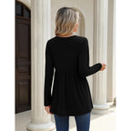 Zeagoo Women Blouses Long Sleeve Shirts Boho Henley V Neck Tops Business Casual Loose Pleated Fashion Clothing