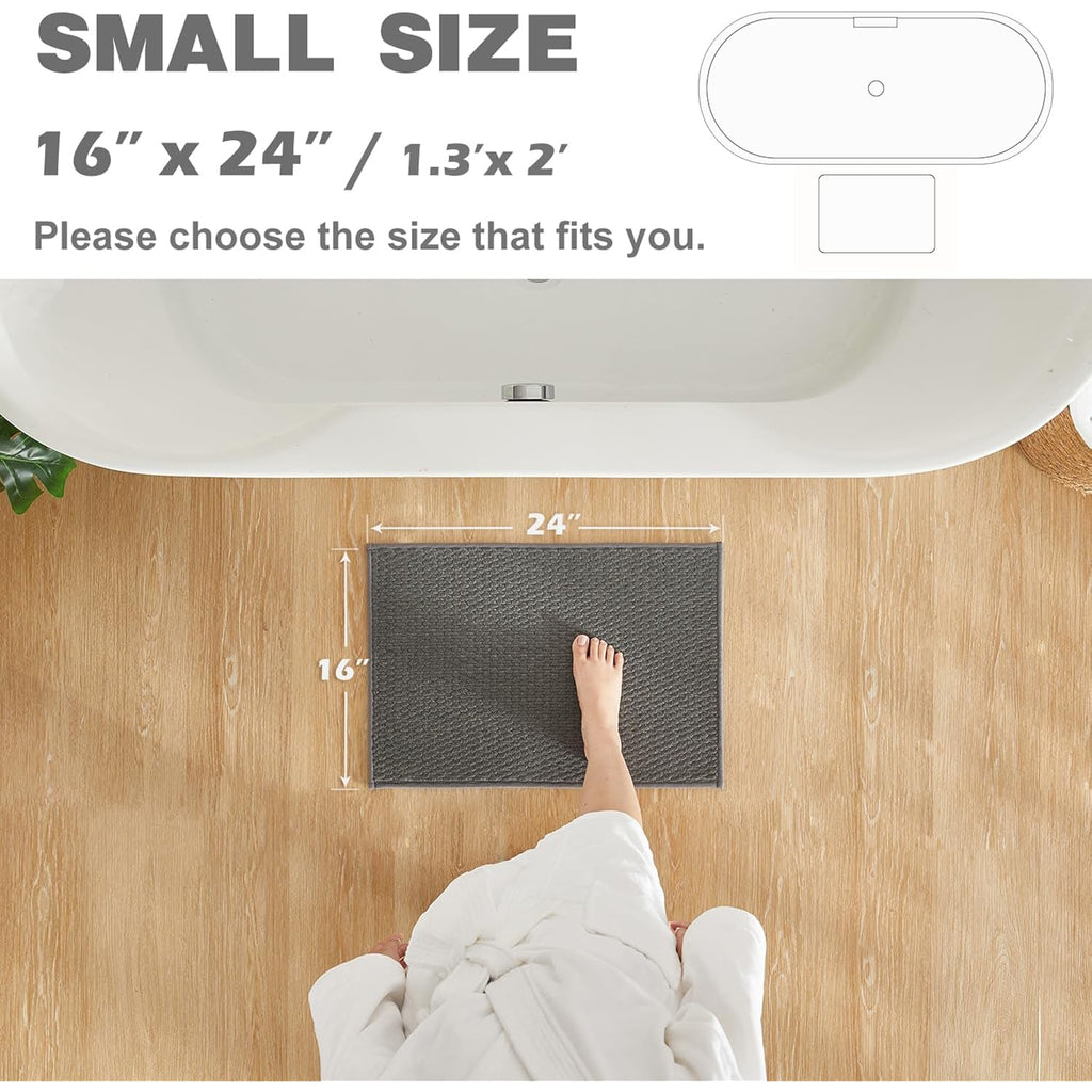 TYUU Bathroom Rugs Non Slip Washable, Super Absorbent Thin Bath Mat Small Quick Dry Low Pile Bathroom Rug, Dark Grey 16"x24"