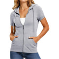 Women'S Short Sleeve Zip Up Hoodie Casual Sweatshirts Drawstring Lightweight Thin Jackets With Pockets