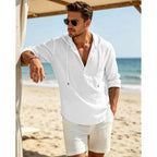 Men'S Cotton Linen Hoodies Casual Hooded Long Sleeve Button Down Shirts Lightweight Casual Hawaiian Beach Sweatshirts