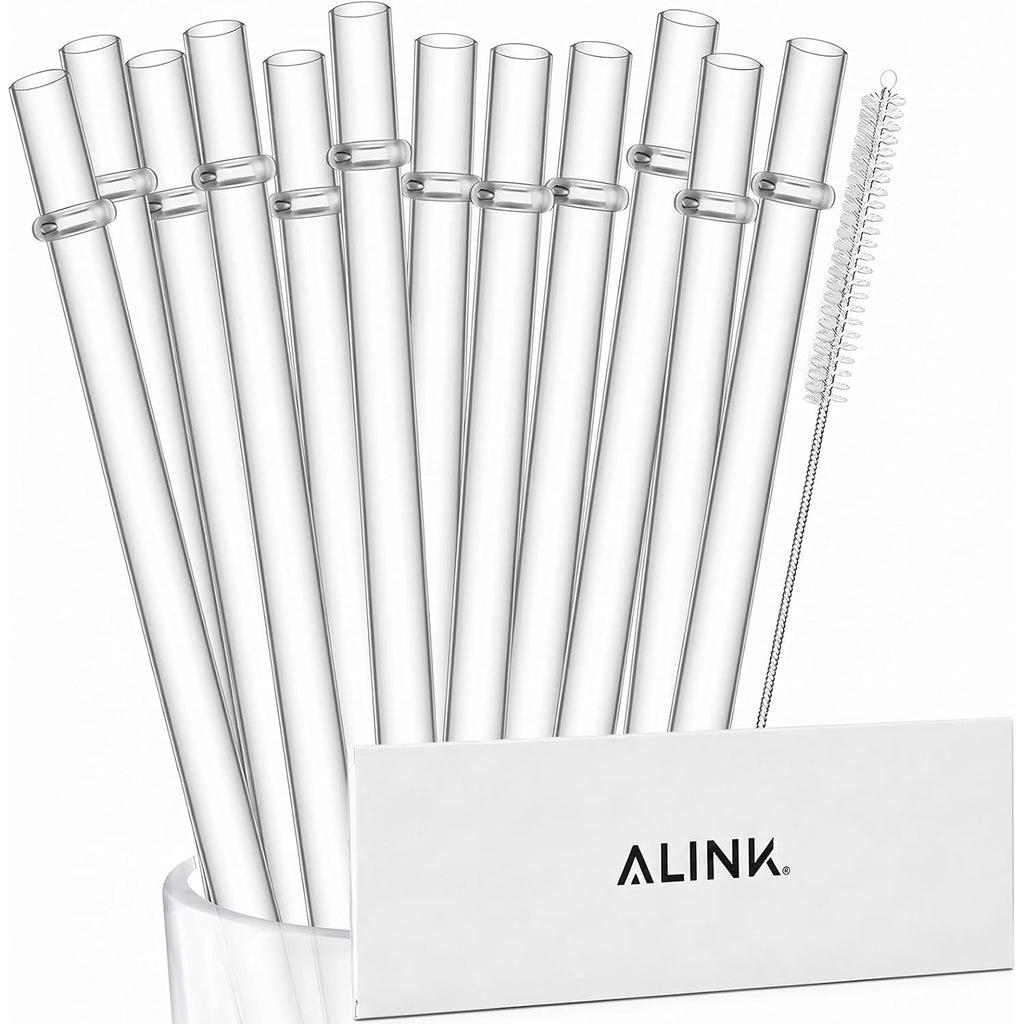 Alink 12-Pack Reusable Clear Plastic Straws, 10.5 In X 0.3 In Replacement Tumbler Straws, Bpa-Free Dishwasher-Safe Hard Straws With Brush For Stanley, Yeti, Starbucks, Owala, Mason Jars 16–32 Oz Cups