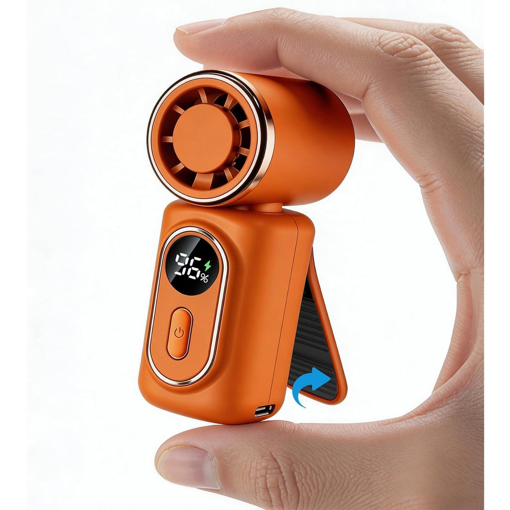 Portable Handheld Small Fan, With Built-In Fixed Clamp, Featuring 6-Speed Adjustable High-Speed Personal Fan, Led Display Screen, Rechargeable, Suitable For Use In Makeup, Travel, Indoor And Outdoor