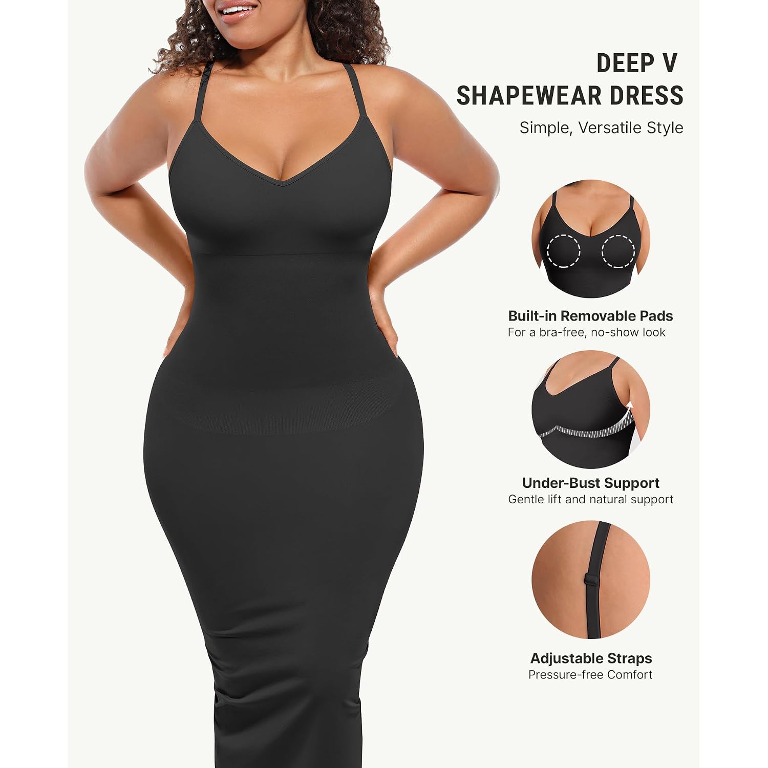 Feelingirl Women'S Bodycon Midi Dresses Built In Bra Shapewear Sundress Slip