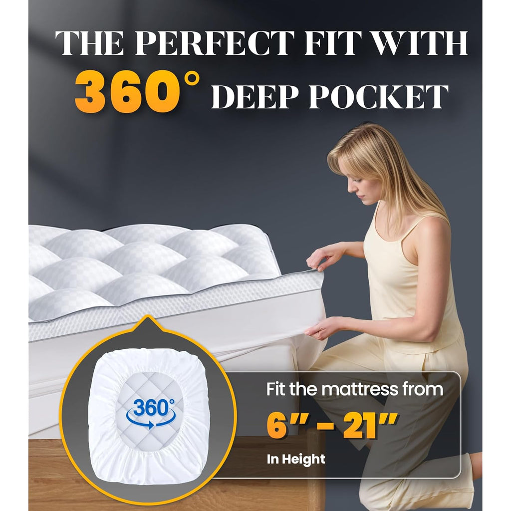 3 Inch Ultra-Fluffy Memory Foam Mattress Topper Queen for Back Pain, Soft Comfy Pillow Top Queen Mattress Topper with 4X Support, Mattress Pad with Breathable Air Mesh Sides, 6-21'' Deep Pocket
