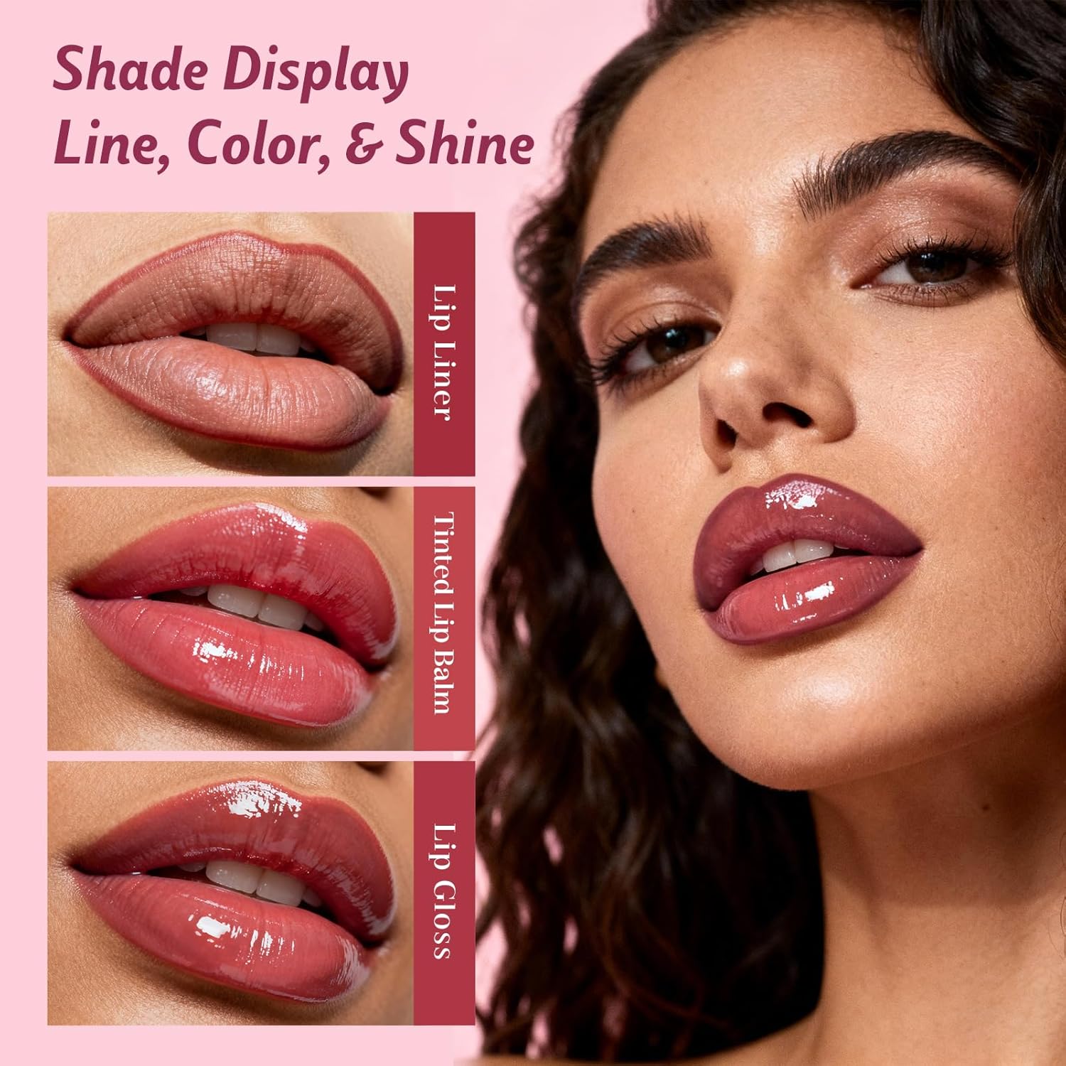 3 Pack Lip Combo Set - Matte Lip Liner Pencil + Hydrating Tinted Lip Balm + Plumping Lip Gloss, Non-Sticky, Long-Lasting, 3-in-1 Lip Makeup Kit for Plump, Hydrated & Glossy Lips (Juicy Plum Set)