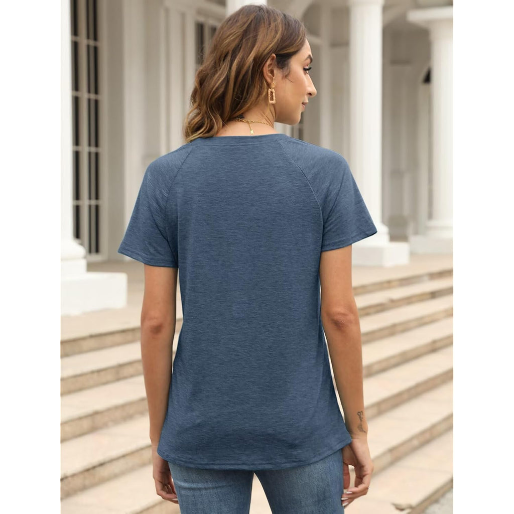 EADINVE Women Crewneck Daisy Print Short Sleeve T-Shirts Summer Faith-Hope-Love Tees Loose Fit Graphic Tops 2026 Navy