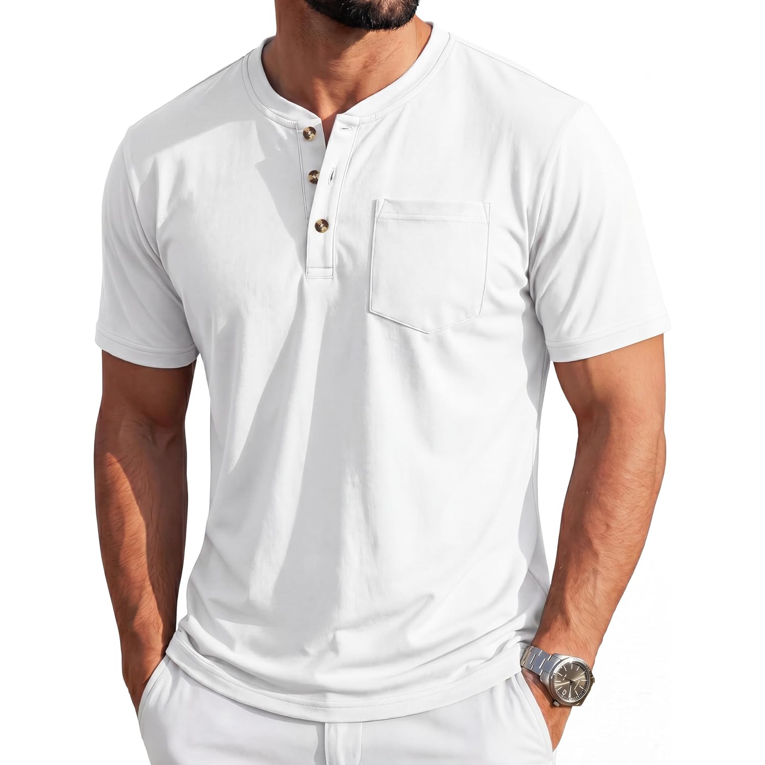 Magcomsen Men'S Henley Short Sleeve Shirt Cotton Lightweight Tee Shirts Casual Summer Basic Tees With Pocket