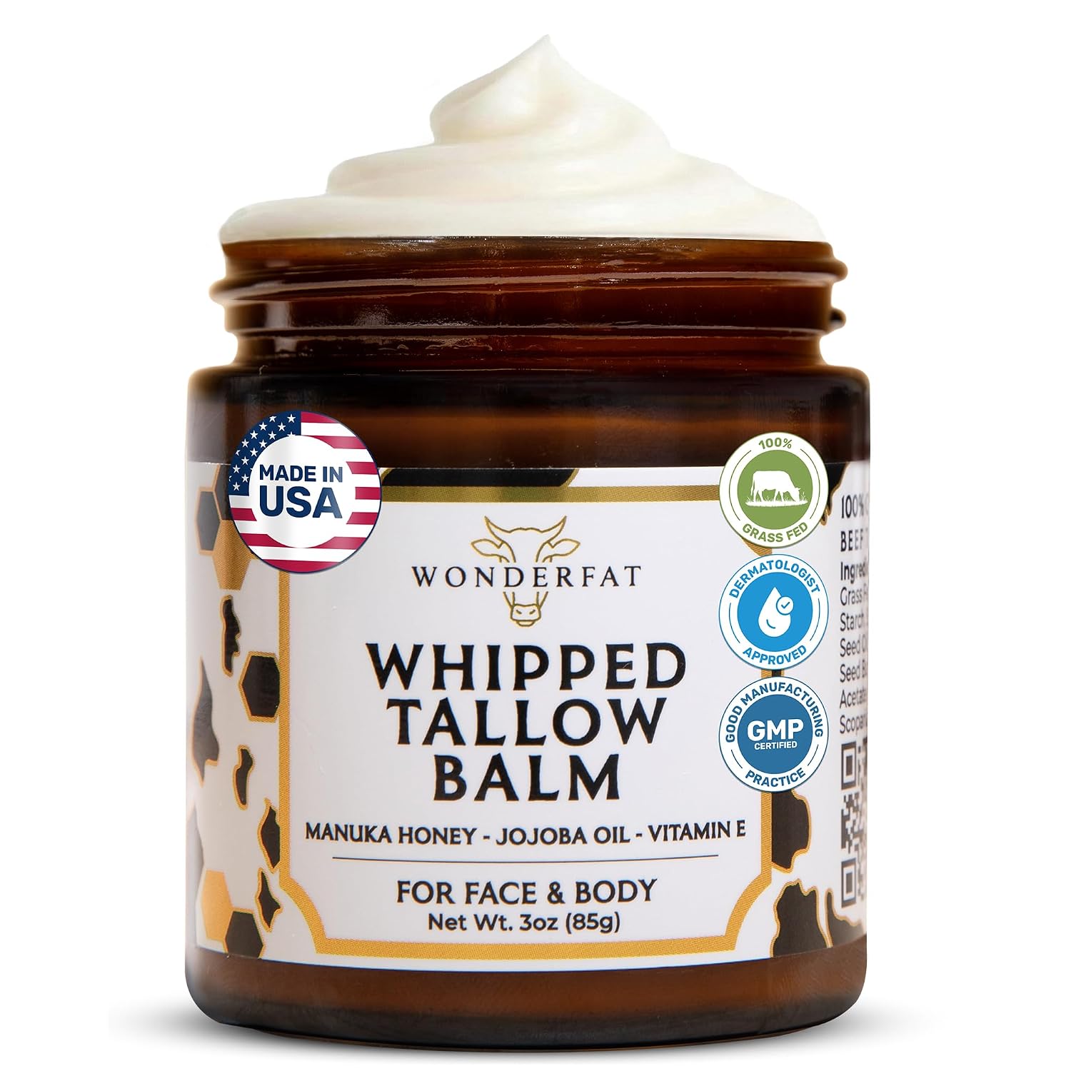 Organic Beef Tallow For Skin – 3Oz Grass Fed Whipped Beef Tallow For Face With Manuka Honey, Mango Butter & Jojoba Oil, Tallow And Honey Balm For Face, Body Moisturizer