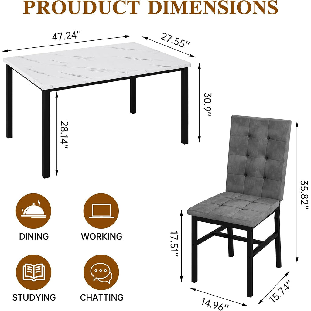 Awqm Dining Table Set For 4,Faux Marble Kitchen Table And Chairs Set Of 4, Modern Dining Room Set For 4,Dinner Table Set With Velvet Chairs, Dining Set For Small Spaces,White & Grey