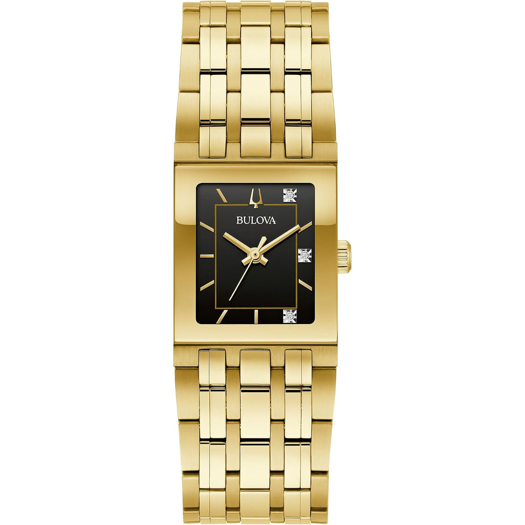 Bulova Marc Anthony Ladies Modern Quadra Diamond Gold Stainless Steel Watch,Black Dial, Style:97P167