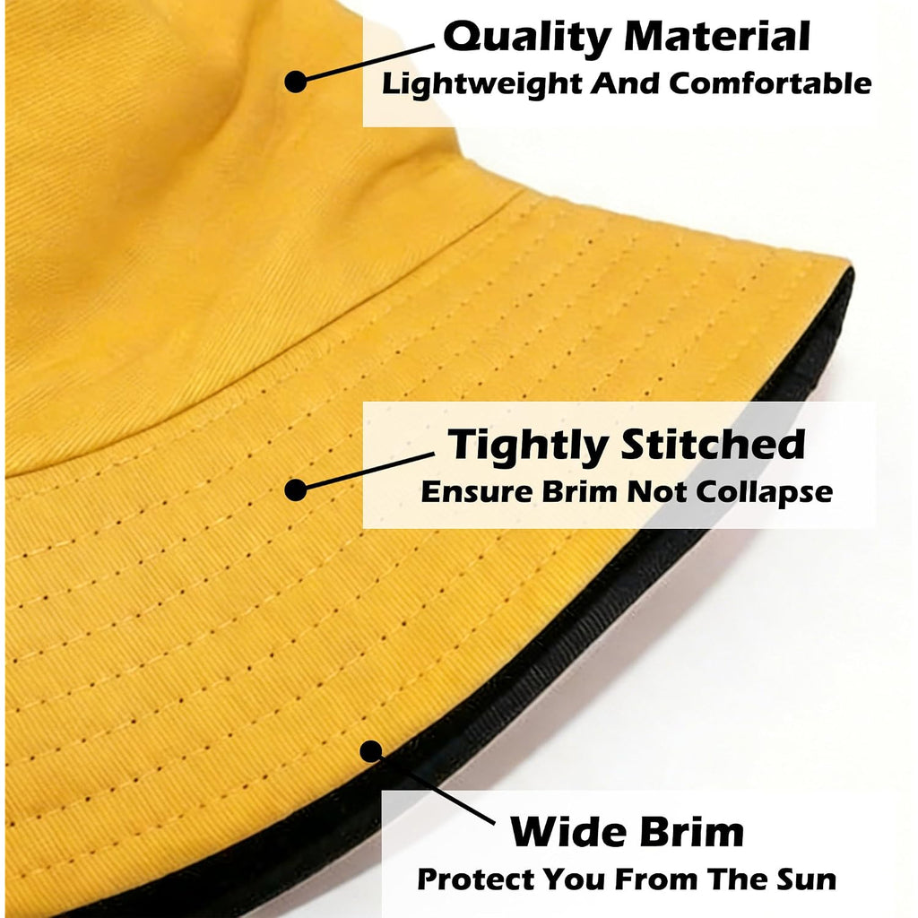 Bucket Hat for Men and Women 2-in-1 Reversible Sun Protection Fashion Flat Top Cap for Fishing Travel Beach Sports Yellow-black