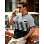 Mens T-Shirts Short Sleeve Button Casual Stylish Basic Tees Work Striped Shirts Henley Summer Lightweight Stretch Top