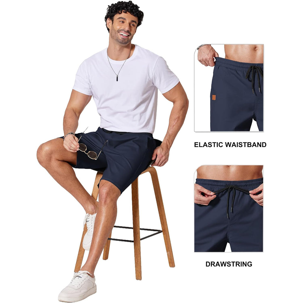 Coofandy Mens Casual Shorts 9" Chino Cotton Shorts Summer Beach Drawstring Shorts With Pockets