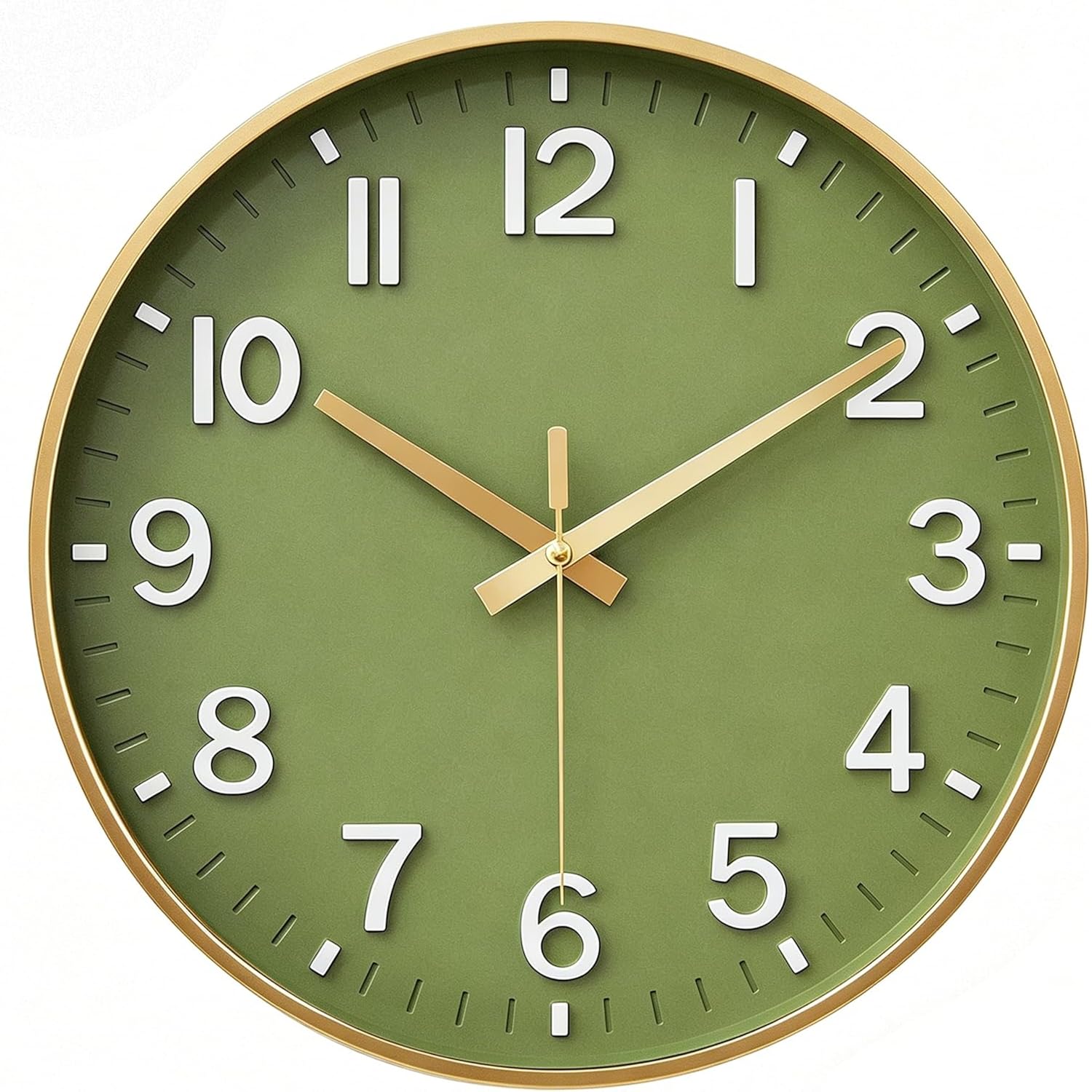 Hzdhclh Wall Clocks Battery Operated,Wall Clock Green Gold,8 Inch Wall Clock Silent Non Ticking Modern 3D Numbers For Kitchen Bedroom Living Room Office Classroom Decor