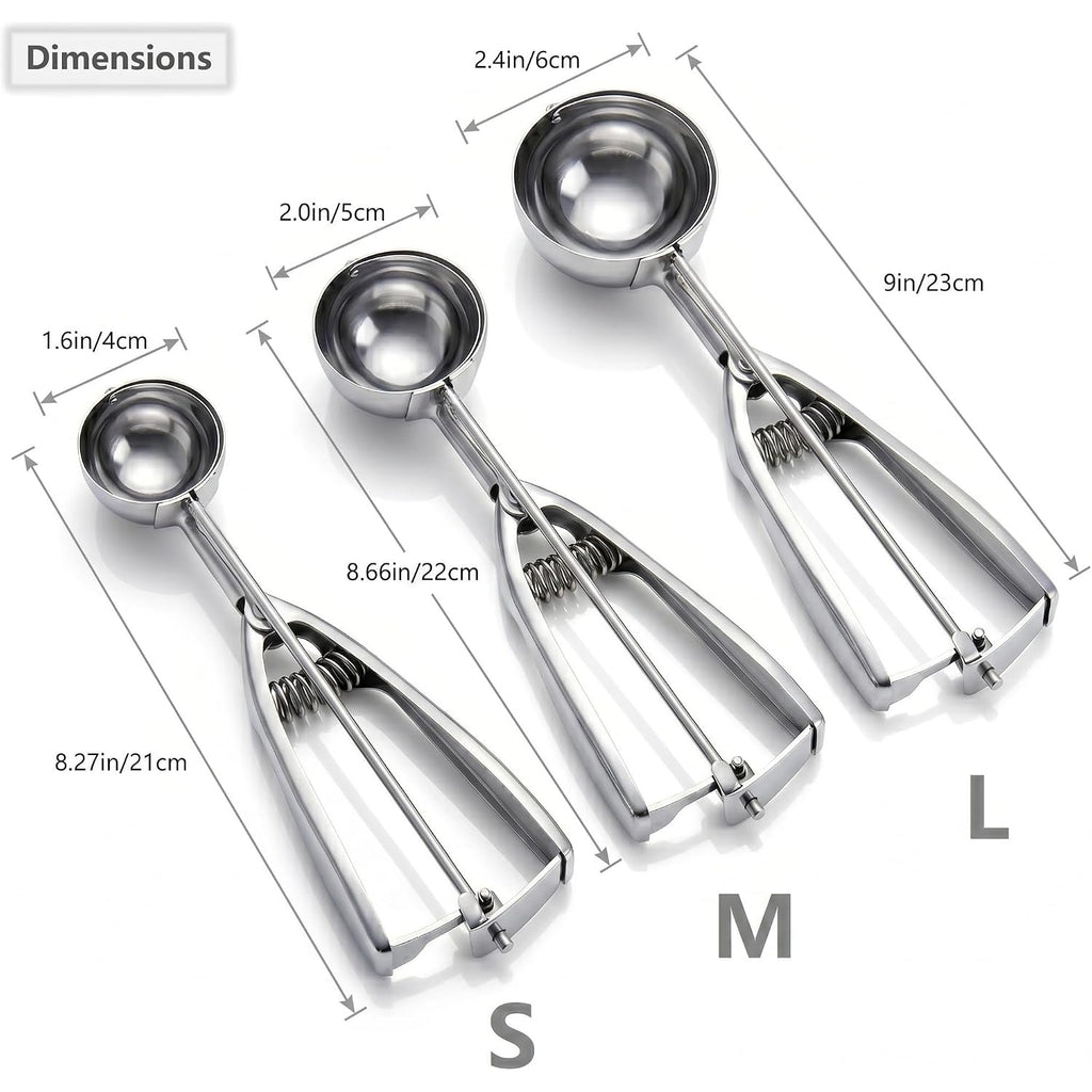 Ice Cream Scoop, 3Pcs Cookie Scoop Set, Stainless Steel Ice Cream Scooper With Trigger Release, Large/Medium/Small Cookie Scooper For Baking, Cookie Scoops For Baking Set Of 3 With Cookie Dough Scoop…