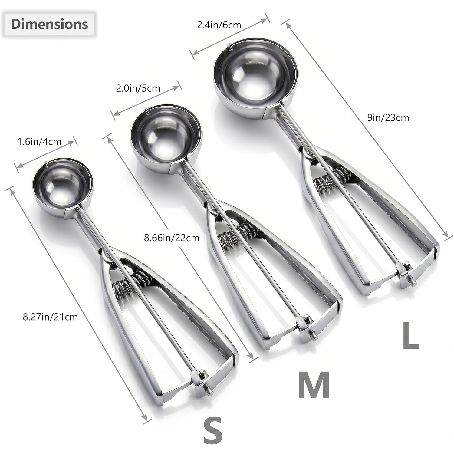 Ice Cream Scoop, 3Pcs Cookie Scoop Set, Stainless Steel Ice Cream Scooper With Trigger Release, Large/Medium/Small Cookie Scooper For Baking, Cookie Scoops For Baking Set Of 3 With Cookie Dough Scoop…