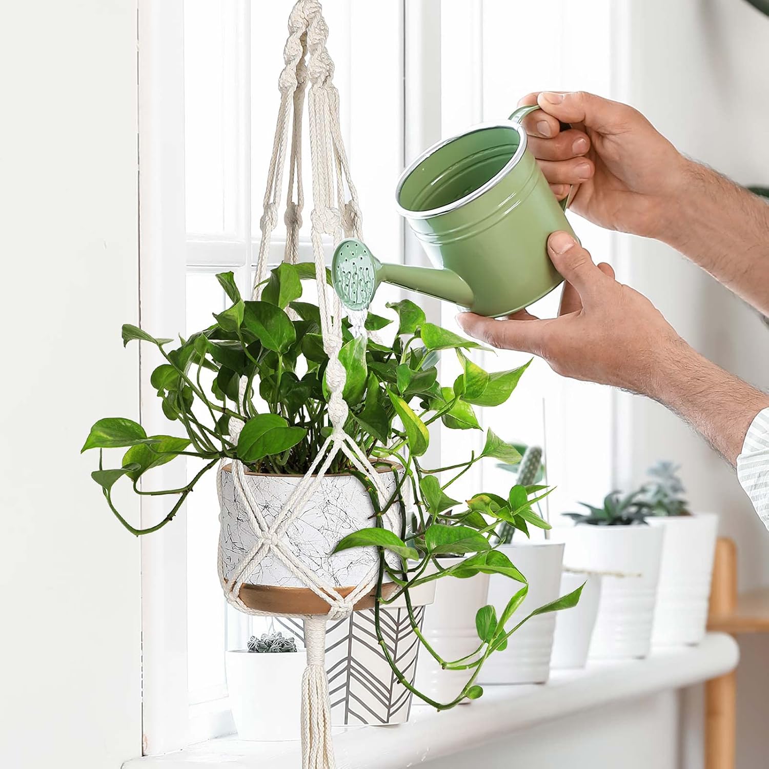 Mipon 3 Pack Macrame Plant Hangers, Hanging Planters For Indoor Plants | 3 Sizes (34"/41"/46") Handmade Cotton With Hooks, Boho Home Decor For Patio Balcony Living Room, Fits 5-10 Inch Pots