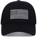 Patriotic-USA-Baseball-Caps Woman-Man-Washed-Worn-Out-Mesh-Sun-Hat for 4th July (Size M) Black