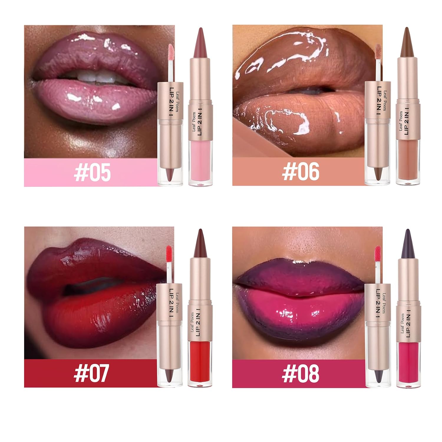 Baisen Diary 2-In-1 Double-Ended Matte Lip Liner & Lip Gloss Duo, Berry Pink Ombre Lip Combo Pencil, Lip Liner And Lipstick Gloss Set For Defined & Fuller Looking Lips, #03 Berry Pink