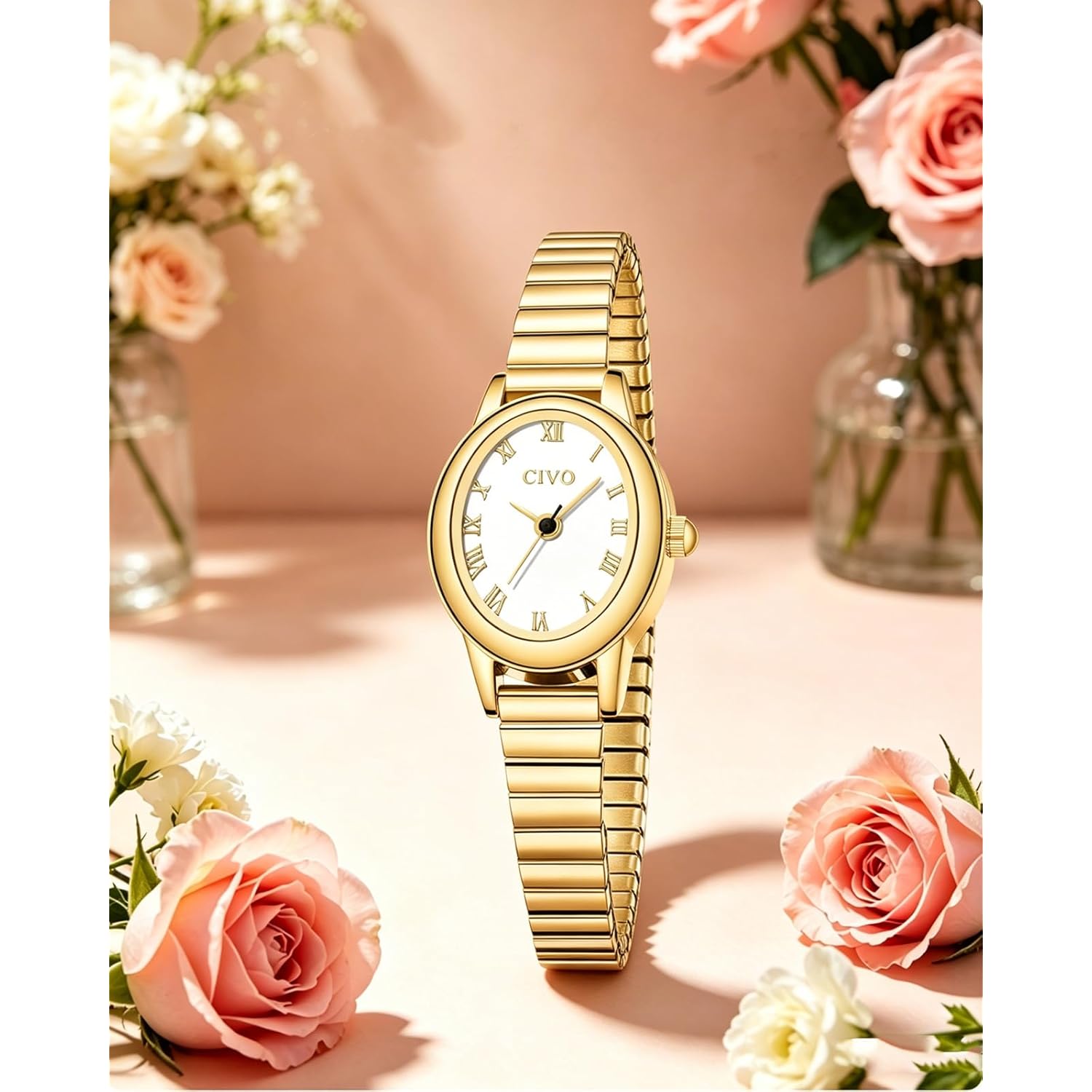 CIVO Small Gold Watches for Women: Vintage Roman Dial Analog Watch with Expansion Band - Dainty Ladies Watch with Small Wrists - Gifts for Mom Wife Anniversary Birthday