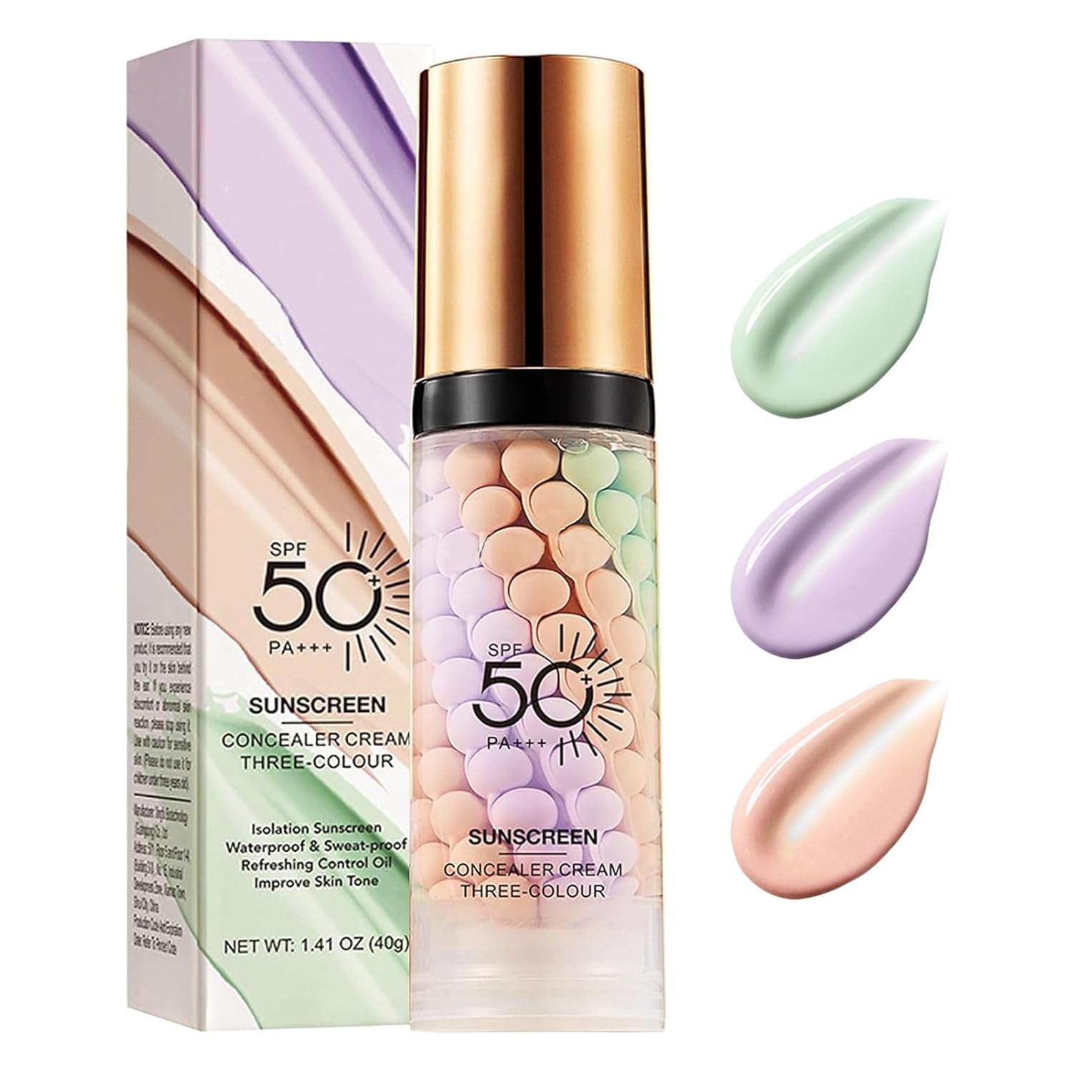3 In 1 Primer for Face Before Makeup, Sunscreen Isolation Cream Face Tinted Moisturizer, SPF 50,One Step Color Corrector, Makeup Primer Oil Control & Concealer Skin Tone Correcting,Radiance Skin