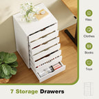 Sweetcrispy 7 Drawer Rolling Storage Cabinet With Wheels, Wood Organizer | Fits Under Desk Dresser Chest For Home Office, Bedroom, Small Place, Living Room White