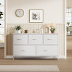 Olixis White Dresser For Bedroom, Wide Chest Of Drawers For Clothes Storage | Fabric Bedroom Dresser With 5 Drawers, Storage Organizer Unit With Fabric Bins, Wooden Top, Living Room