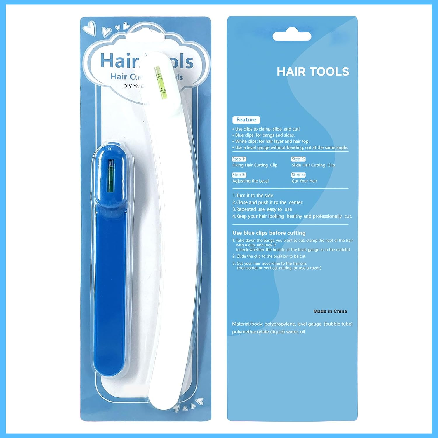 Professional Hair Styling Tools: Diy Layering And Trimming Kit With Clips, Guide For Bangs, Layers, Split Ends - Blue