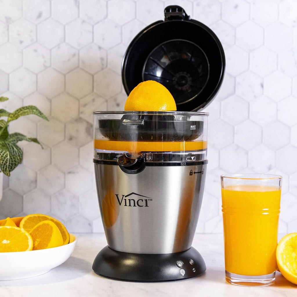 Vinci Hands Free Electric Citrus Juicer, 1-Button Juicer Machine, Orange Lime Grapefruit Lemon Squeezer, Easy To Clean Orange Juicer Squeezer, Black/Stainless Steel