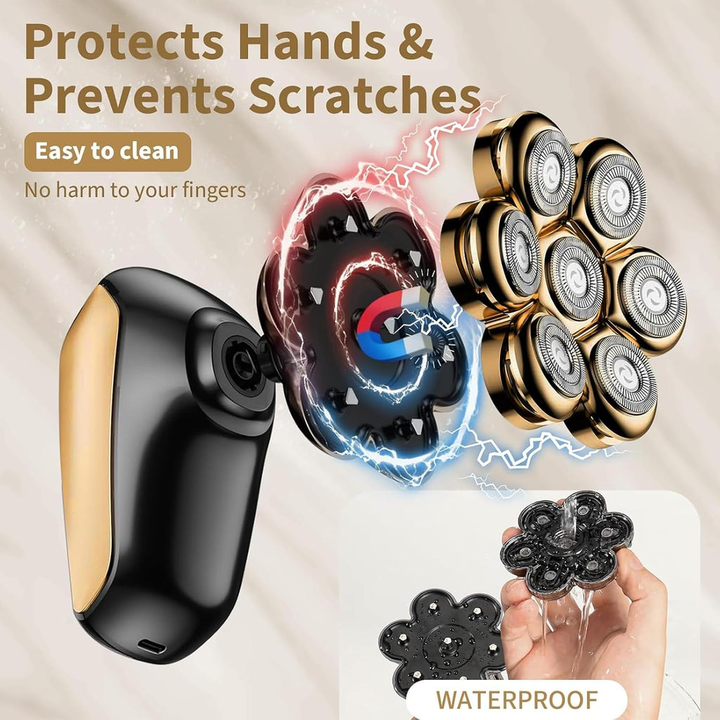 SHPAVVER Head Shavers for Bald Men: 5-in-1 Upgraded Electric Razor - IPX7 Waterproof Shaving Grooming Kit for Balder - Turbo Speed & Precision Blades (Ink Gold)